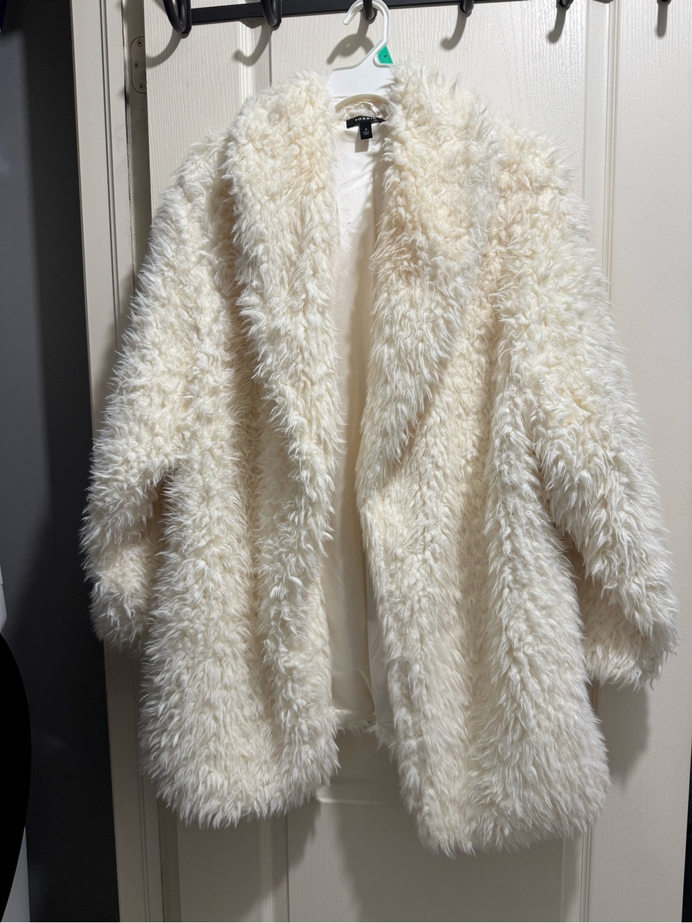 torrid Plush Faux Fur Open-Front Jacket in Cream